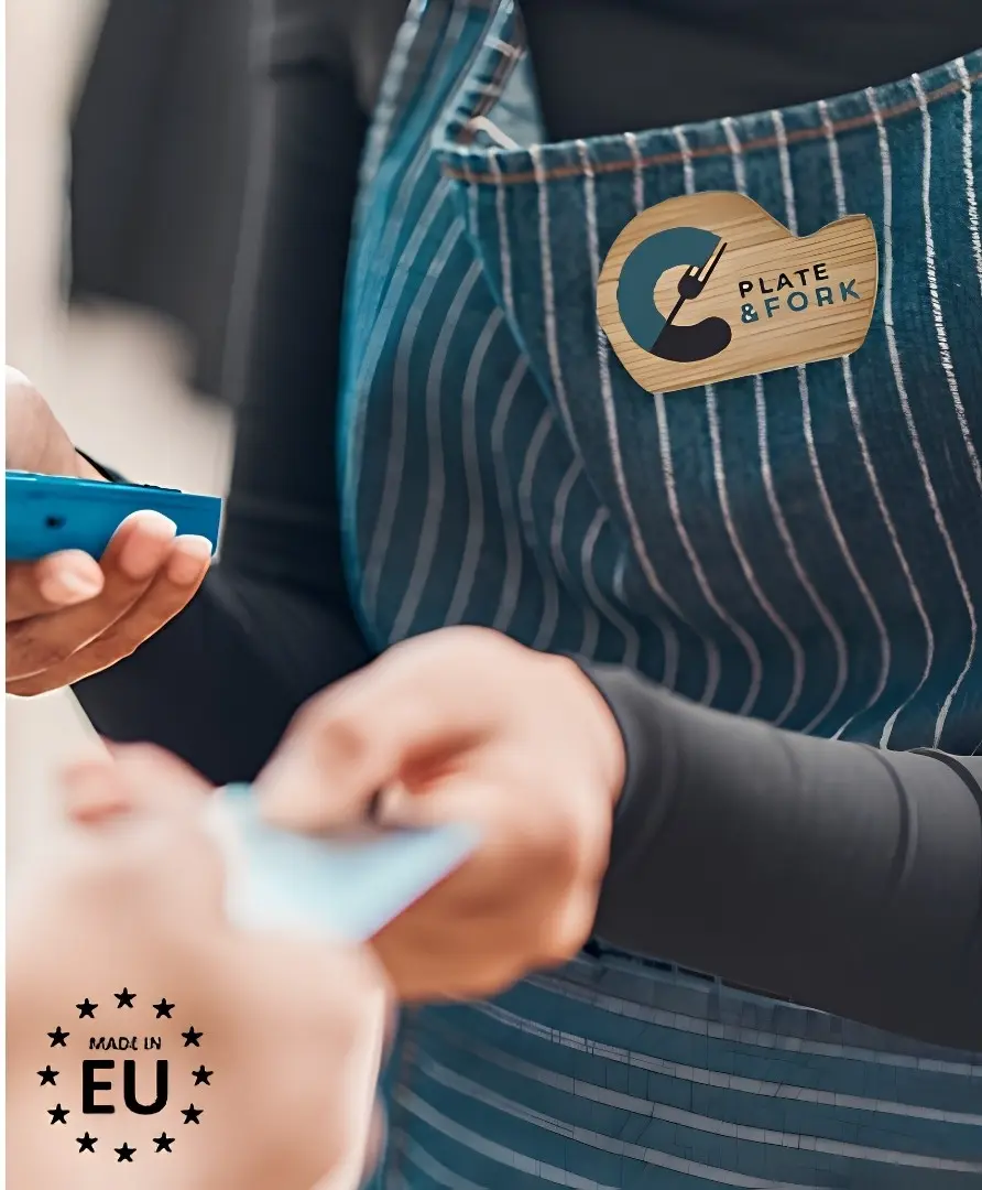 Waitress with eco naming badge